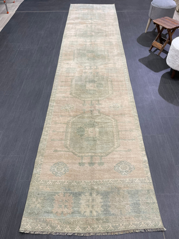 Beige Turkish Runner Rug 2' 10" x 13' 2" Hand-Knotted field