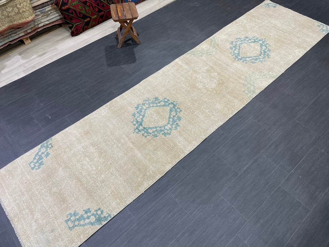 Beige Turkish Runner Rug 3' x 12' 1" Hand-Knotted view