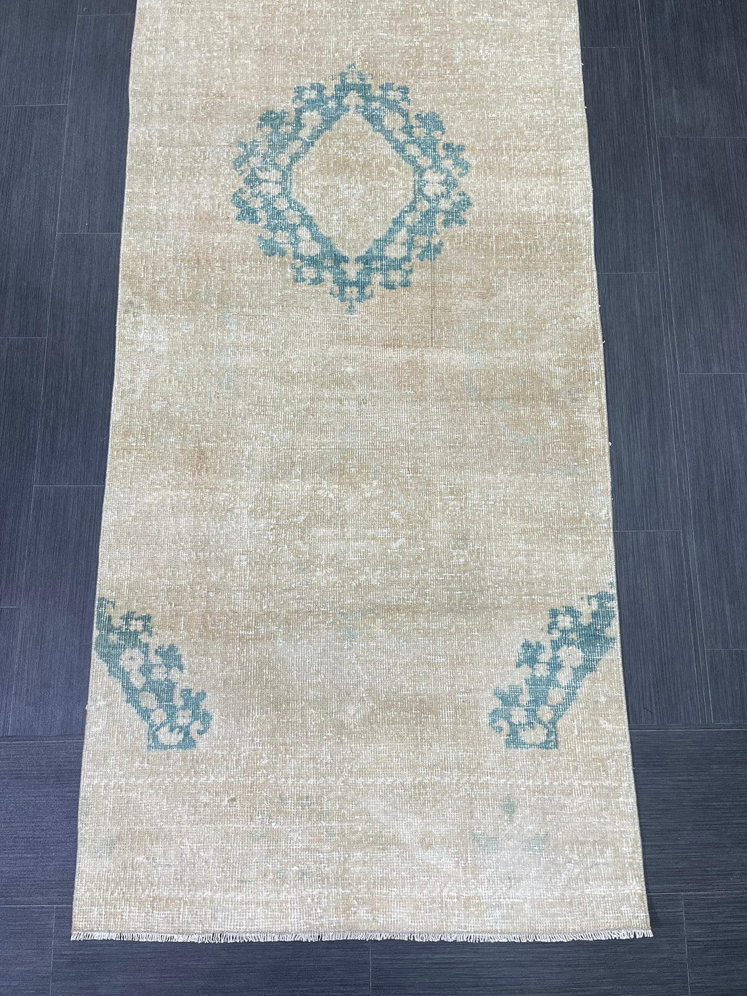 Beige Turkish Runner Rug 3' x 12' 1" Hand-Knotted texture
