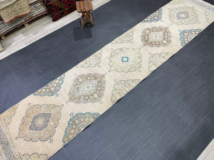 Beige Turkish Runner Rug 2' 11" x 13' 8" Hand-Knotted