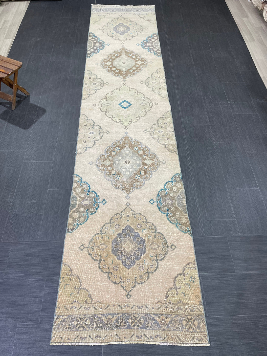 Beige Turkish Runner Rug 2' 11" x 13' 8" Hand-Knotted border