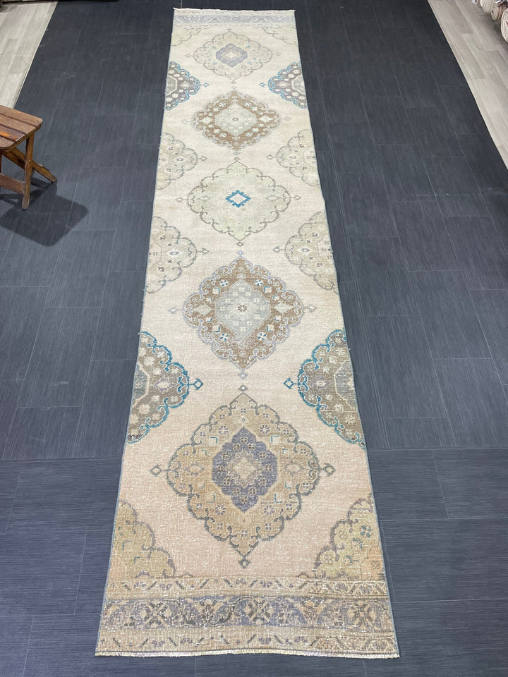 Beige Turkish Runner Rug 2' 11" x 13' 8" Hand-Knotted border