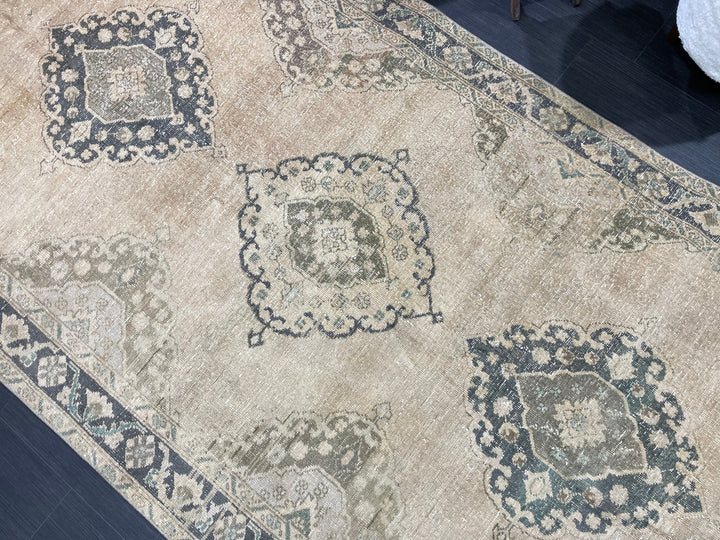 Beige Turkish Runner Rug 4' 8" x 13' Hand-Knotted field