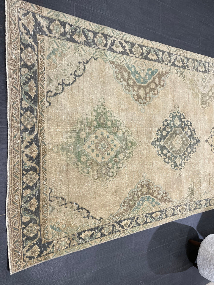 Beige Turkish Runner Rug 4' 8" x 13' Hand-Knotted reverse