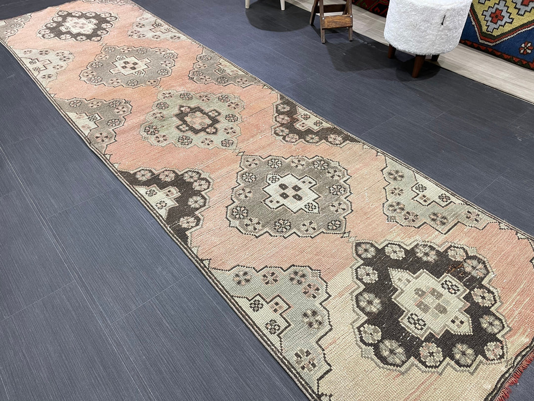 Beige Turkish Runner Rug 2' 9" x 10' 4" Hand-Knotted