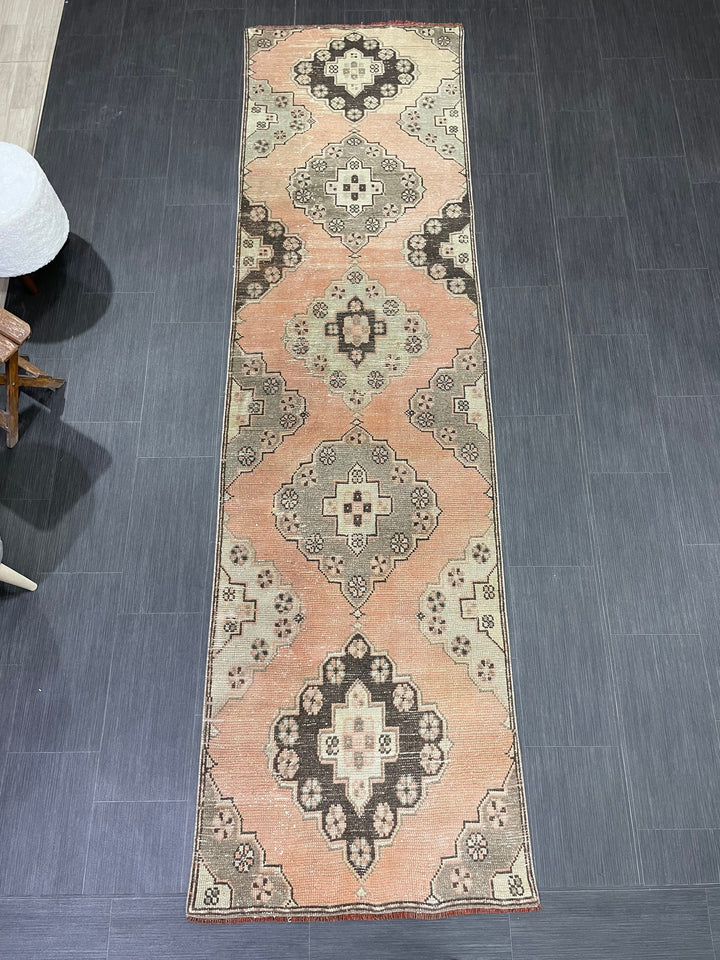 Beige Turkish Runner Rug 2' 9" x 10' 4" Hand-Knotted field