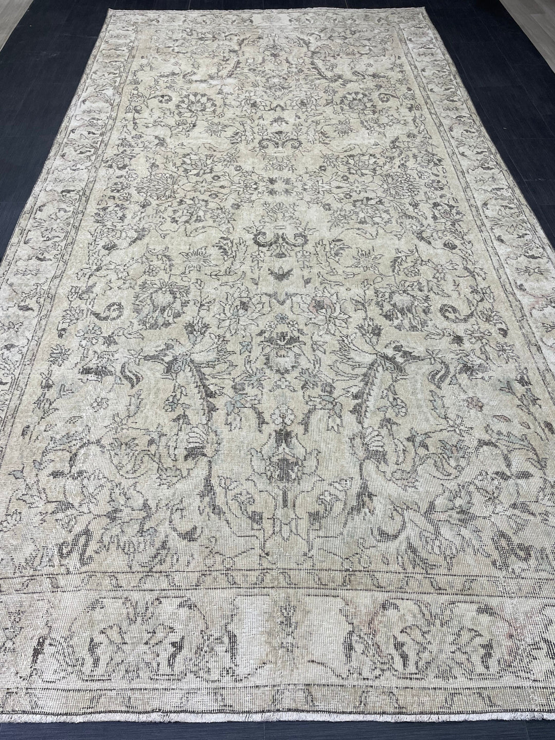Beige Turkish Distressed Oushak Rug 6' 2" x 12' Hand-Knotted | No. WR26191