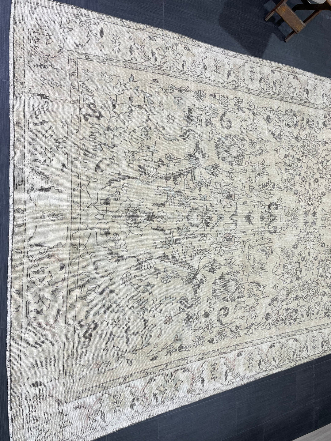 Beige Turkish Distressed Oushak Rug 6' 2" x 12' Hand-Knotted | No. WR26191