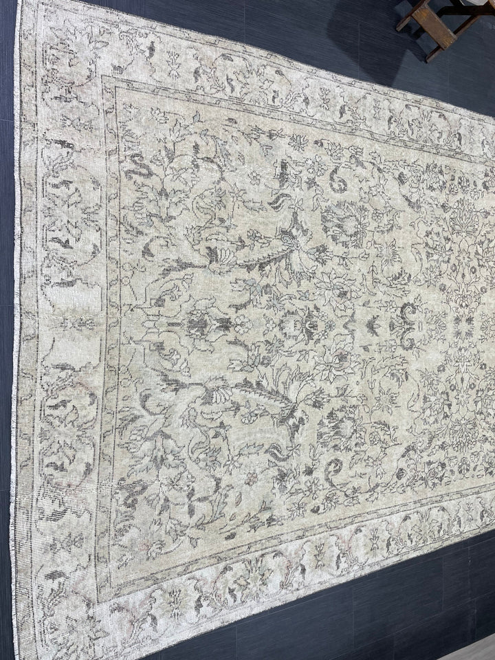 Beige Turkish Distressed Oushak Rug 6' 2" x 12' Hand-Knotted | No. WR26191