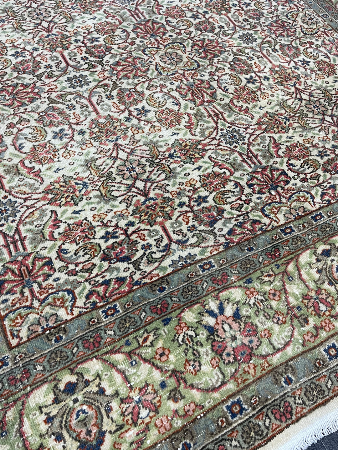 Beige Turkish Runner Rug 5' 5" x 8' 6" Hand-Knotted close-up