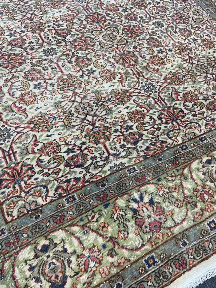 Beige Turkish Runner Rug 5' 5" x 8' 6" Hand-Knotted close-up