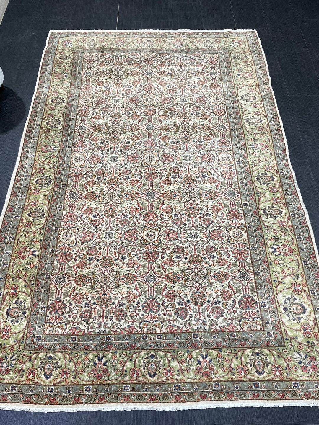 Beige Turkish Runner Rug 5' 5" x 8' 6" Hand-Knotted pattern