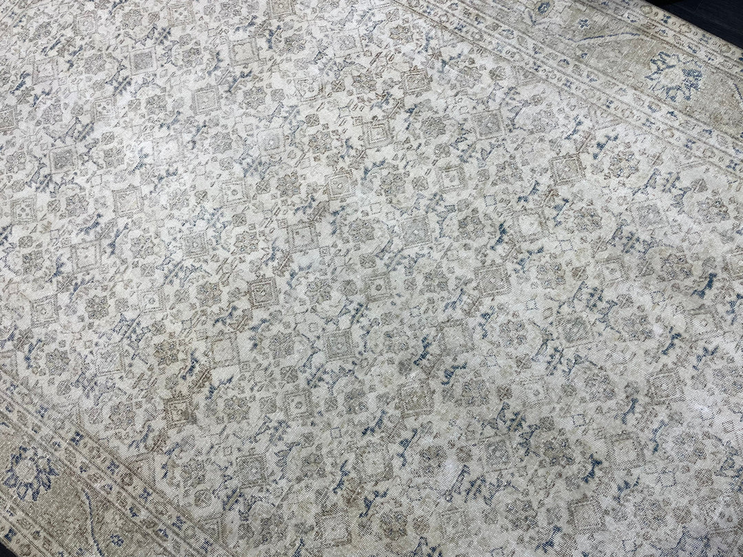 Beige Turkish Oushak Rug 7' 5" x 10' 11" Hand-Knotted reverse