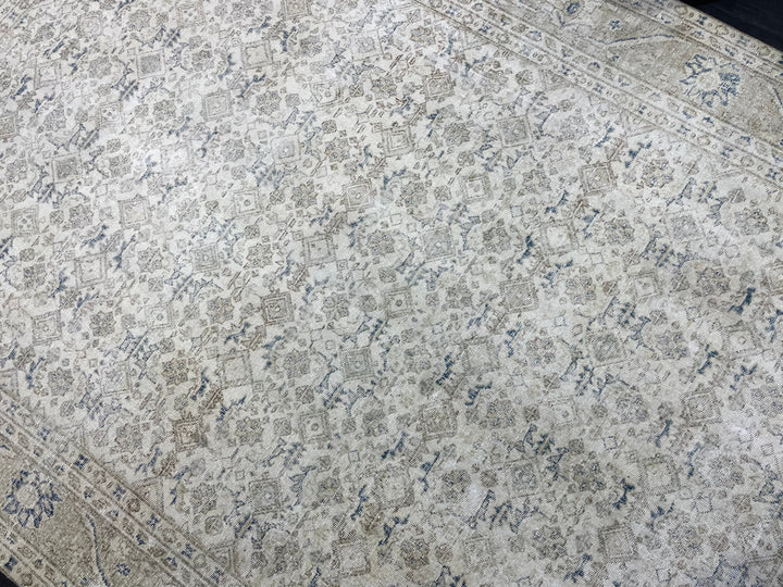 Beige Turkish Oushak Rug 7' 5" x 10' 11" Hand-Knotted reverse