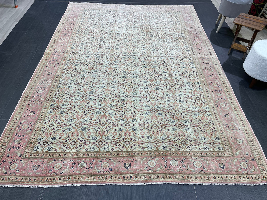 Beige Turkish Runner Rug 6' 4" x 9' 3" Hand-Knotted detail