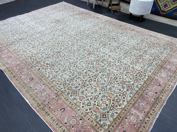Beige Turkish Runner Rug 6' 4" x 9' 3" Hand-Knotted