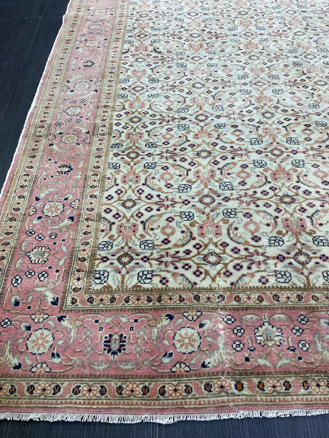 Beige Turkish Runner Rug 6' 4" x 9' 3" Hand-Knotted field