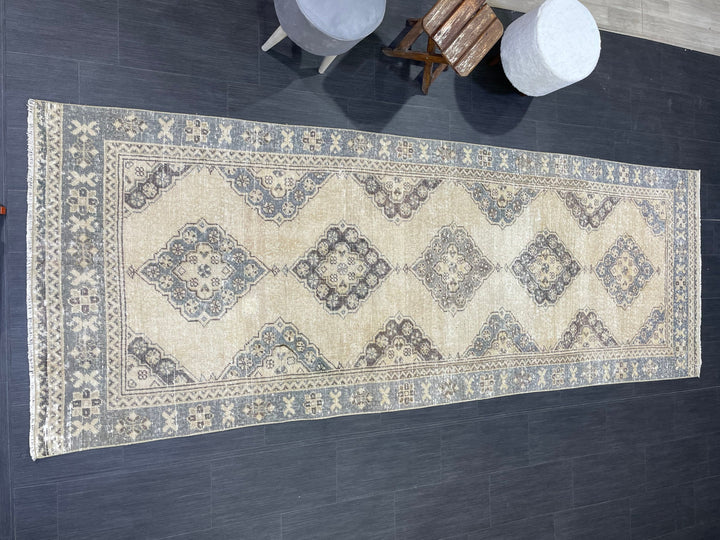 Blue Turkish Runner Rug 3' 9" x 10' 10" Hand-Knotted | No. WR62056