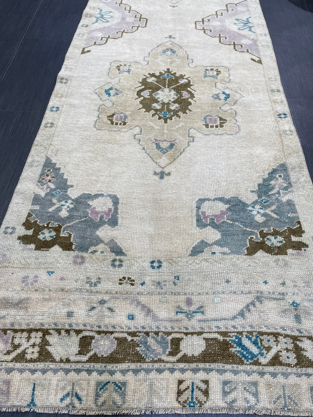 Beige Turkish Runner Rug 3' 1" x 11' 4" Hand-Knotted close-up
