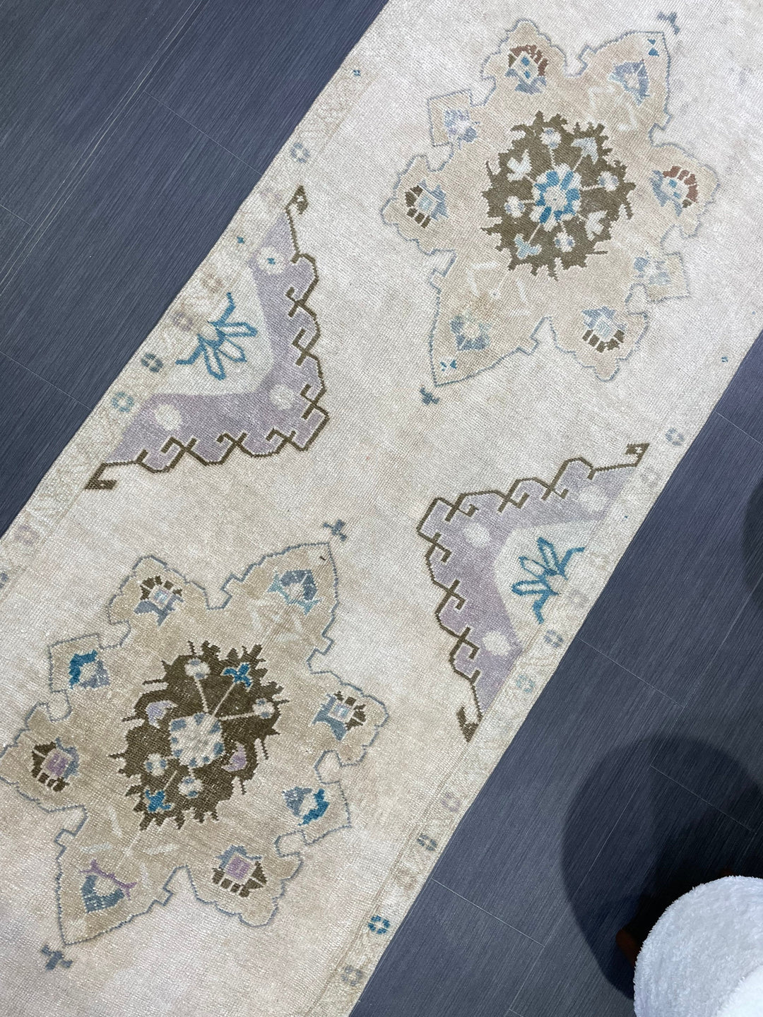 Beige Turkish Runner Rug 3' 1" x 11' 4" Hand-Knotted pattern