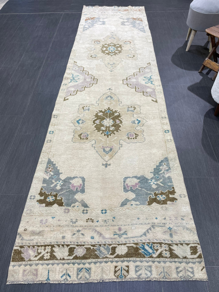 Beige Turkish Runner Rug 3' 1" x 11' 4" Hand-Knotted view 9
