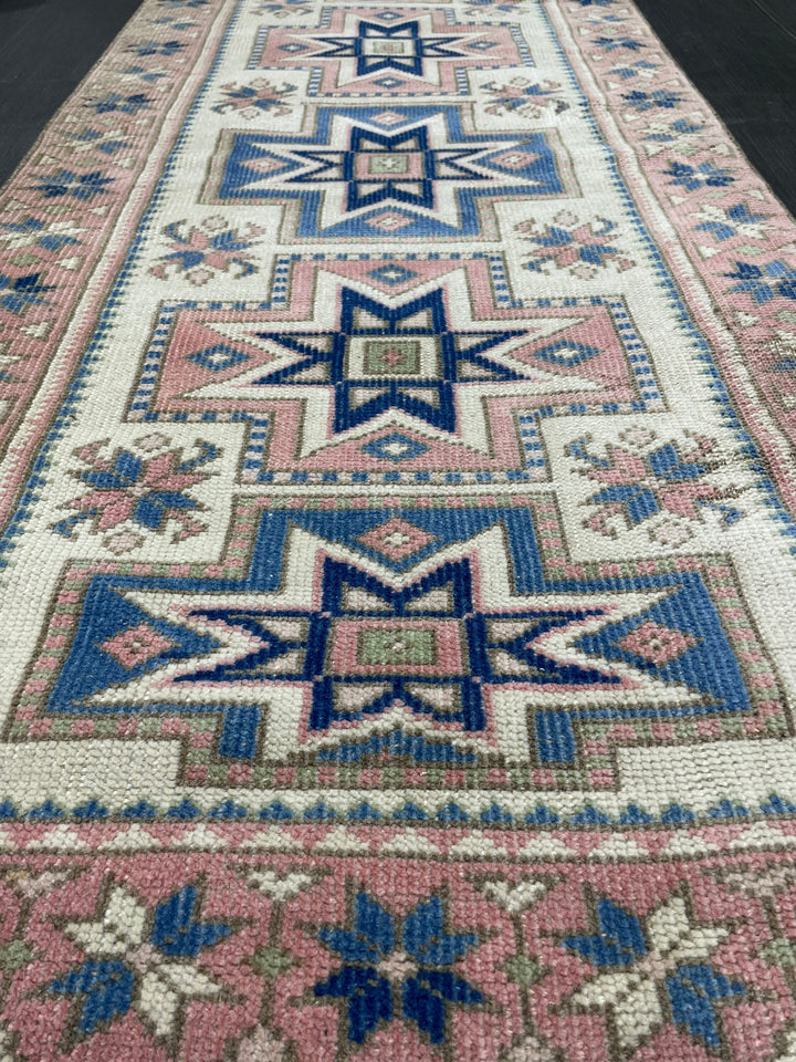 Beige Turkish Distressed Runner Rug 2' 7" x 10' 4" Hand-Knotted | No. WR66301