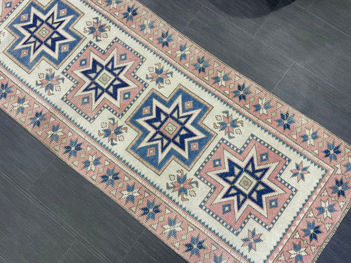 Beige Turkish Distressed Runner Rug 2' 7" x 10' 4" Hand-Knotted | No. WR66301