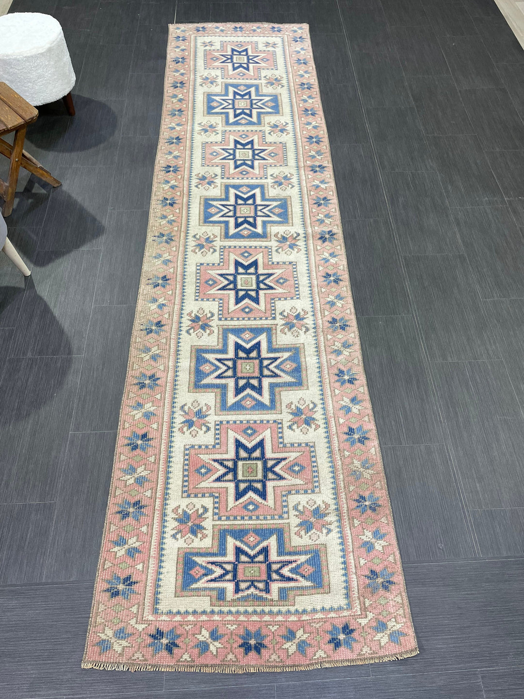 Beige Turkish Distressed Runner Rug 2' 7" x 10' 4" Hand-Knotted | No. WR66301