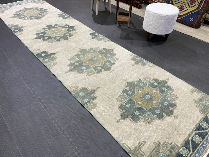 Green Turkish Runner Rug 2' 9" x 11' 1" Hand-Knotted | No. WR31107