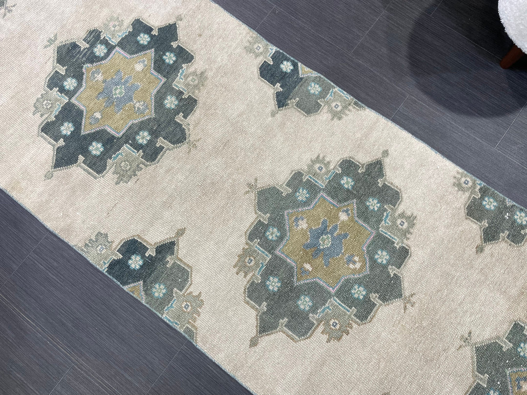 Green Turkish Runner Rug 2' 9" x 11' 1" Hand-Knotted | No. WR31107