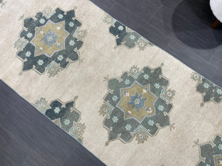 Green Turkish Runner Rug 2' 9" x 11' 1" Hand-Knotted | No. WR31107
