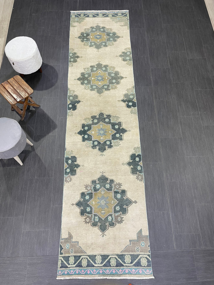 Green Turkish Runner Rug 2' 9" x 11' 1" Hand-Knotted | No. WR31107