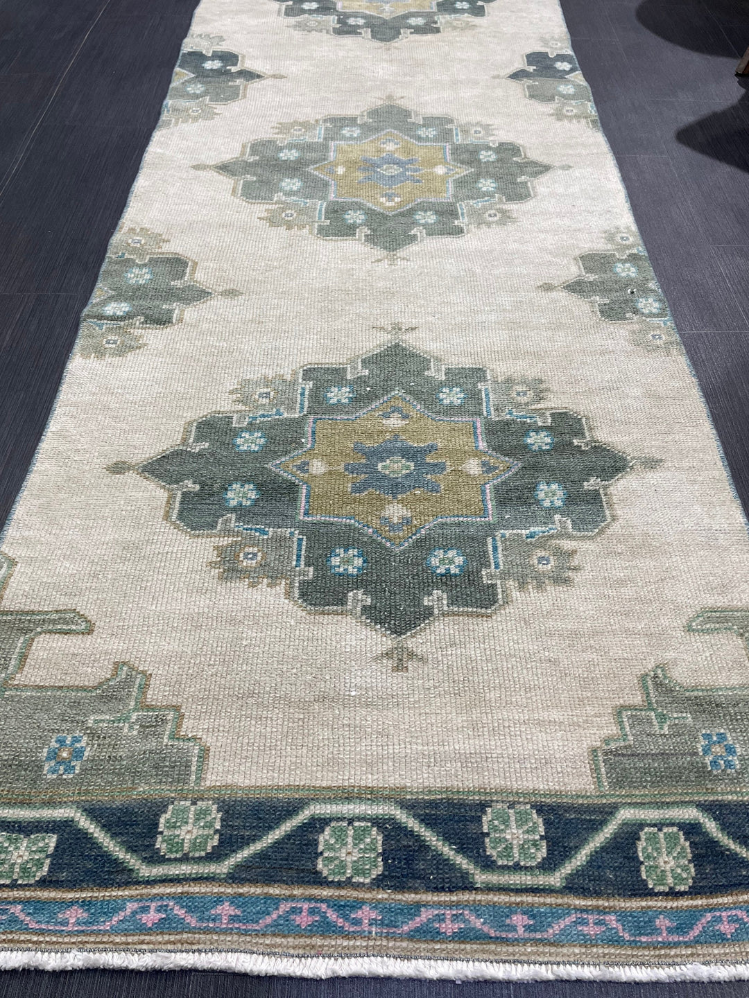 Green Turkish Runner Rug 2' 9" x 11' 1" Hand-Knotted | No. WR31107