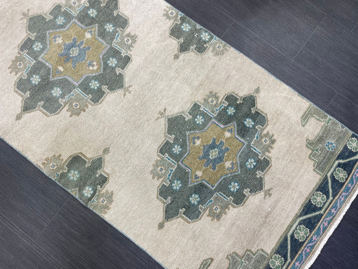Green Turkish Runner Rug 2' 9" x 11' 1" Hand-Knotted | No. WR31107