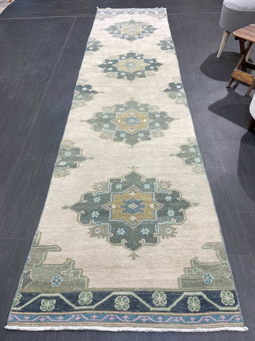 Green Turkish Runner Rug 2' 9" x 11' 1" Hand-Knotted | No. WR31107