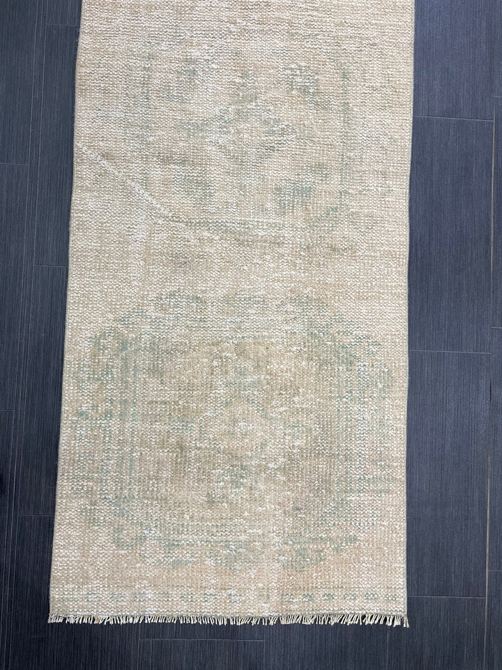 Beige Turkish Runner Rug 2' 4" x 10' 7" Hand-Knotted pattern