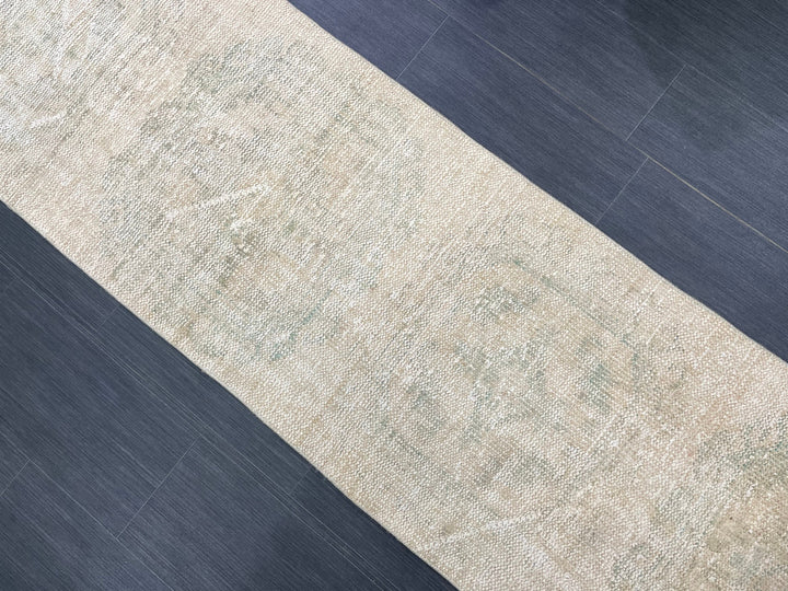 Beige Turkish Runner Rug 2' 4" x 10' 7" Hand-Knotted border