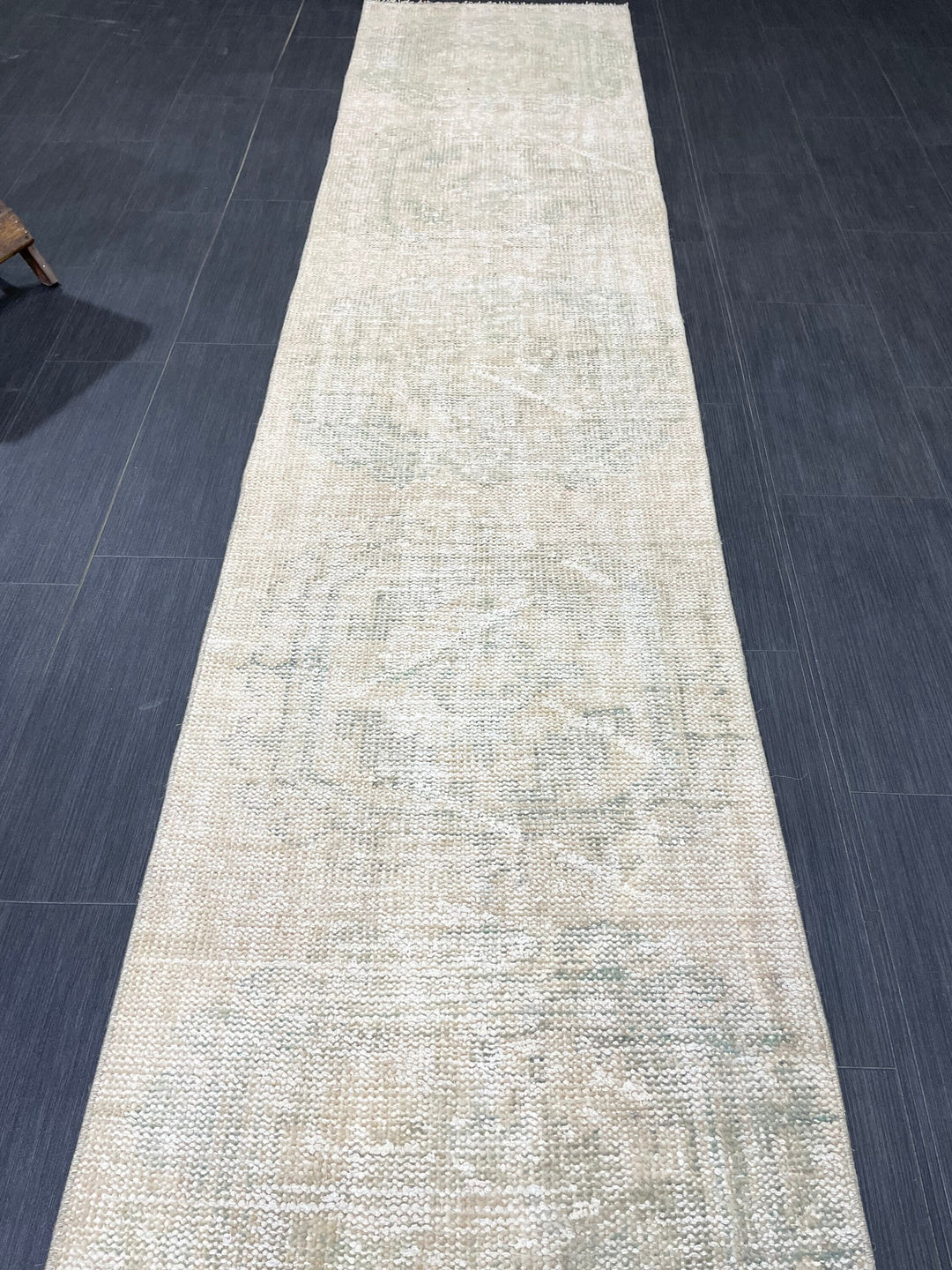 Beige Turkish Runner Rug 2' 4" x 10' 7" Hand-Knotted reverse