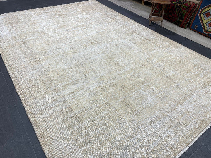 Beige Turkish Oushak Rug 6' 11" x 10' 5" Hand-Knotted