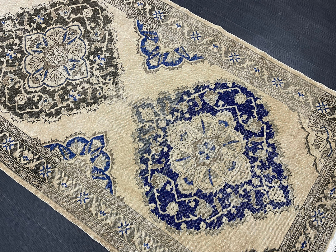 Tan Turkish Runner Rug 4' 9" x 13' 1" Hand-Knotted reverse