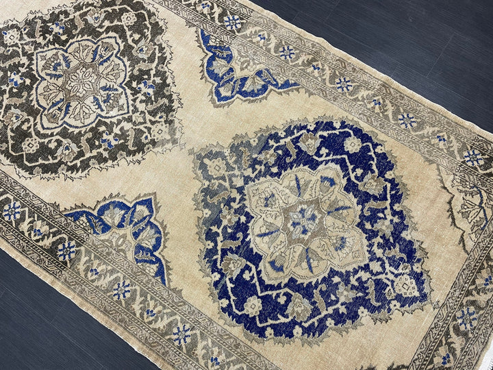 Tan Turkish Runner Rug 4' 9" x 13' 1" Hand-Knotted reverse