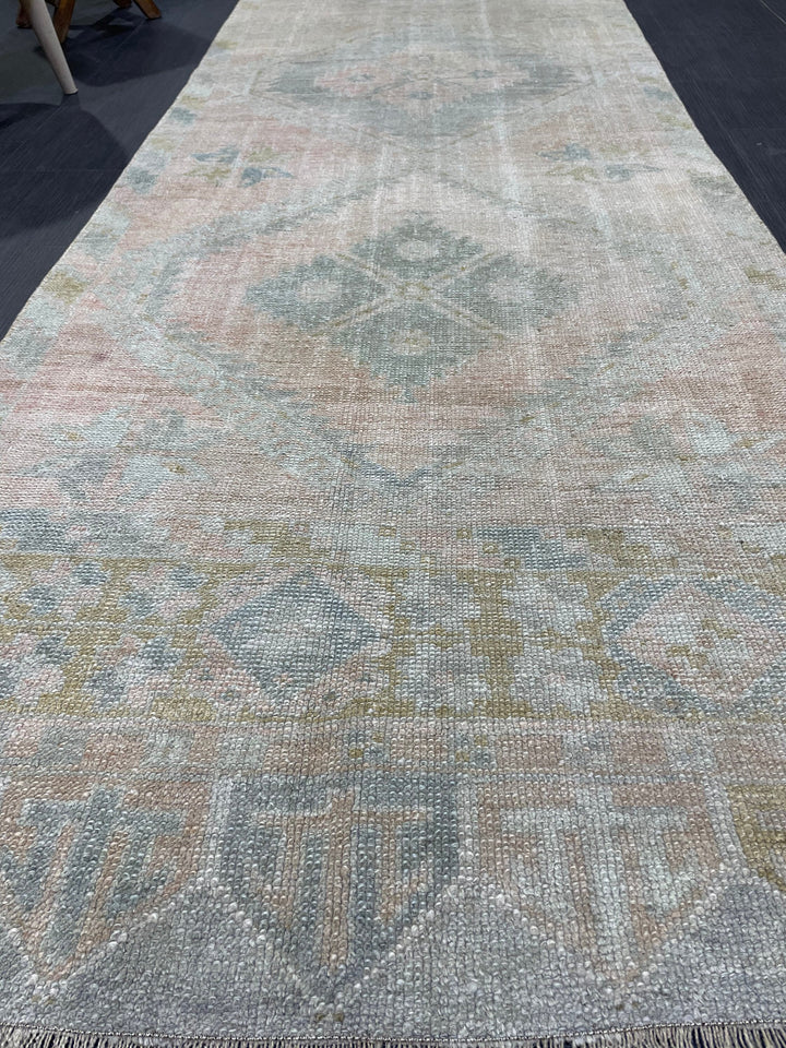 Beige Turkish Runner Rug 3' 1" x 12' 6" Hand-Knotted field