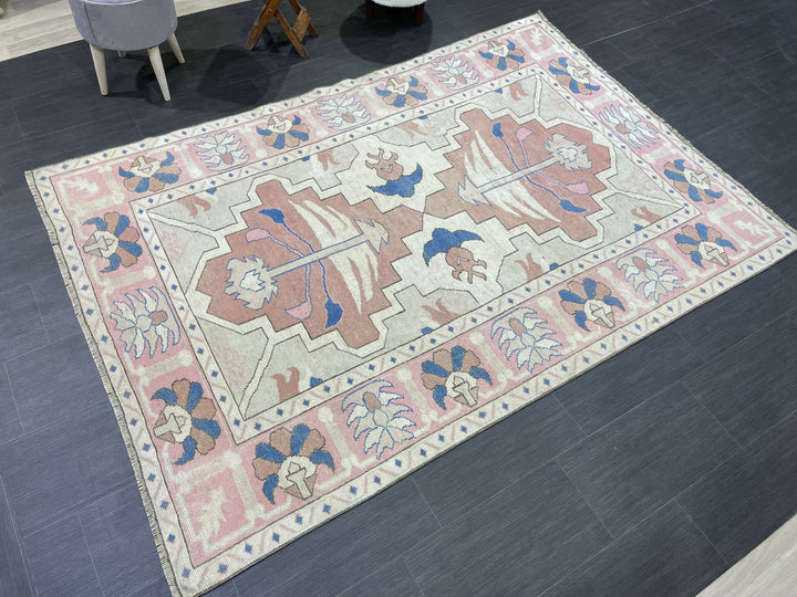 Pink Turkish Oushak Rug 5' 2" x 7' 7" Hand-Knotted view