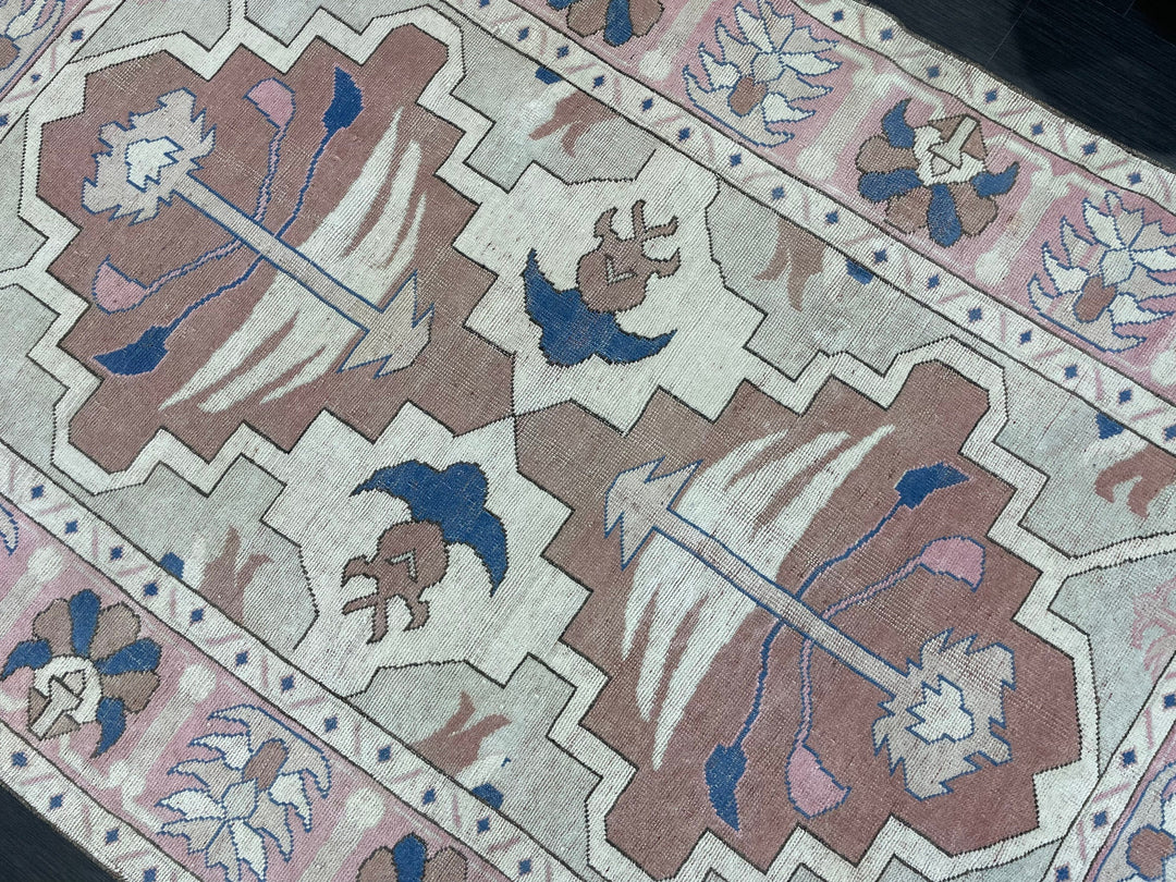 Pink Turkish Oushak Rug 5' 2" x 7' 7" Hand-Knotted close-up