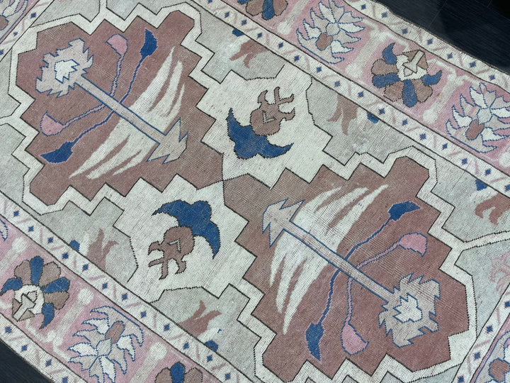 Pink Turkish Oushak Rug 5' 2" x 7' 7" Hand-Knotted close-up