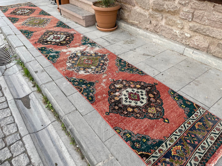 Beige Turkish Distressed Runner Rug 2' 5" x 16' 4" Hand-Knotted | No. WR69698