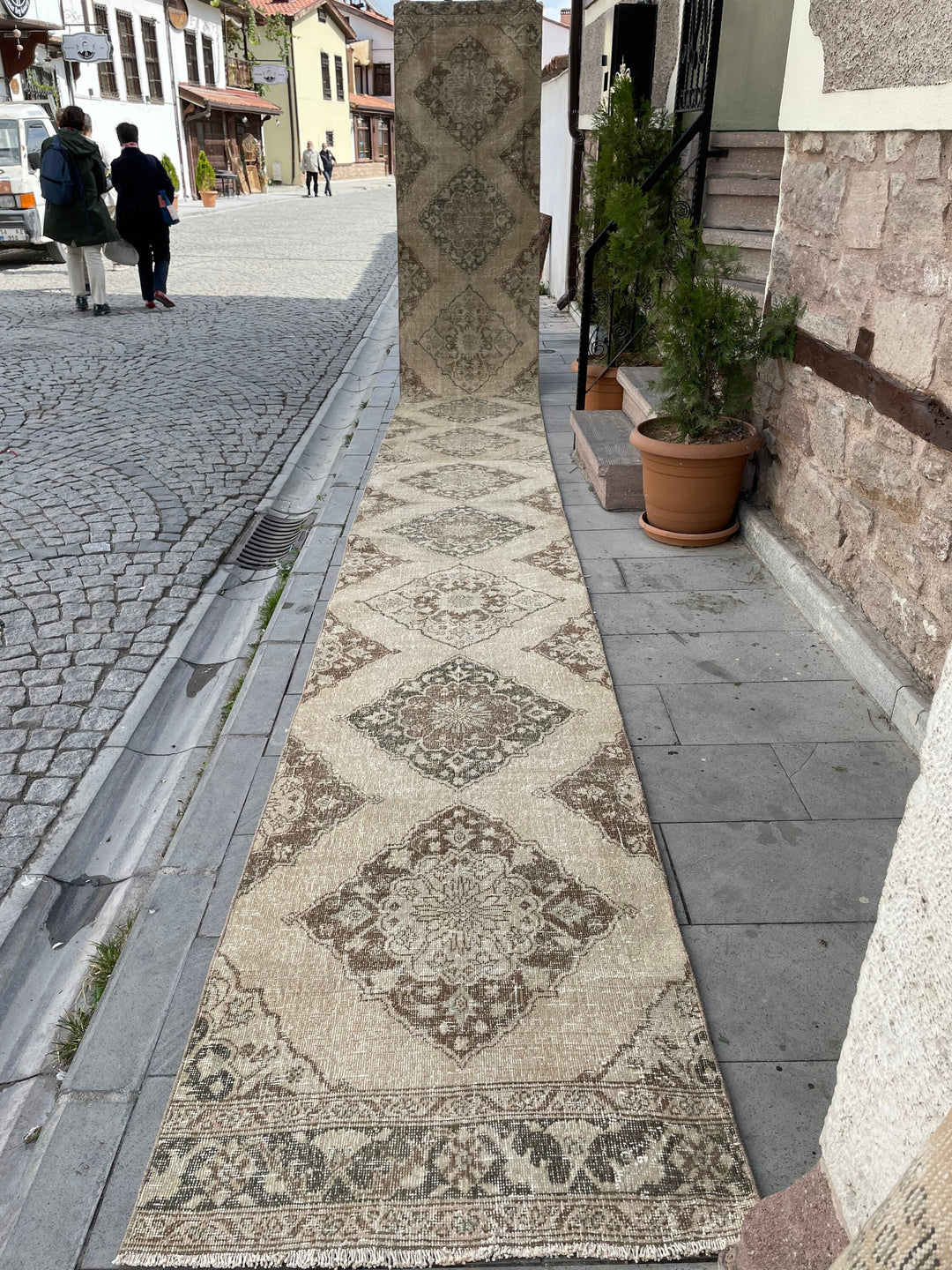 Beige Turkish Distressed Runner Rug 2' 9" x 24' 1" Hand-Knotted | No. WR76739