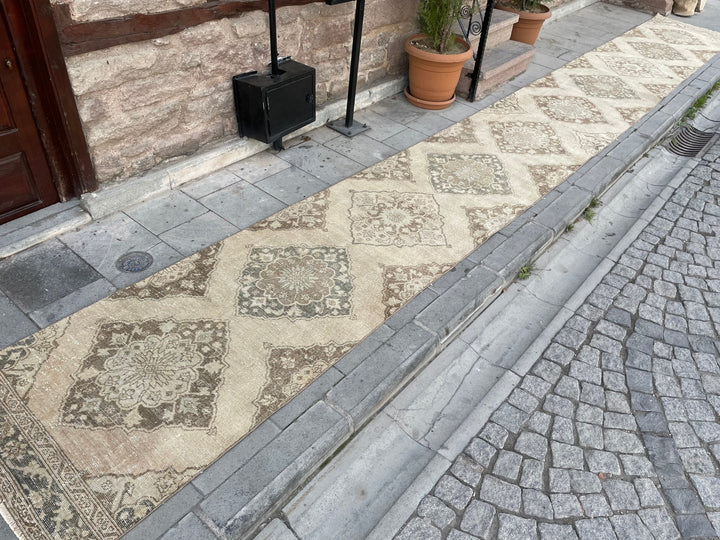 Beige Turkish Distressed Runner Rug 2' 9" x 24' 1" Hand-Knotted | No. WR76739