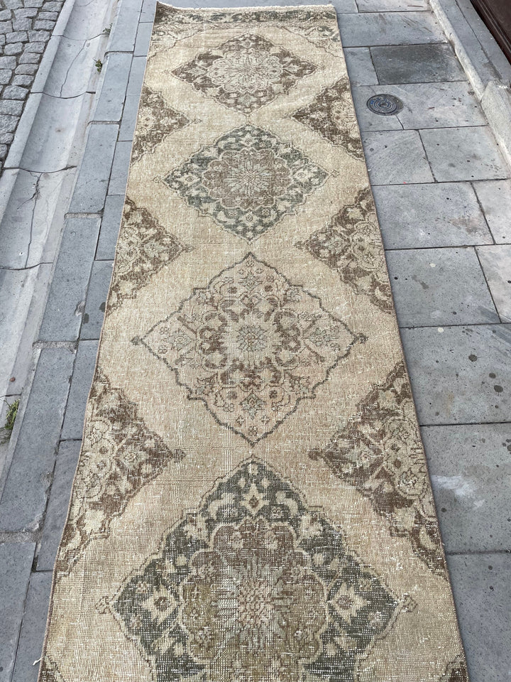Beige Turkish Distressed Runner Rug 2' 9" x 24' 1" Hand-Knotted | No. WR76739