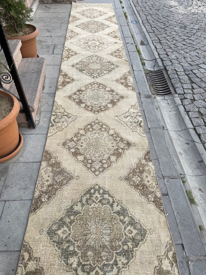Beige Turkish Distressed Runner Rug 2' 9" x 24' 1" Hand-Knotted | No. WR76739